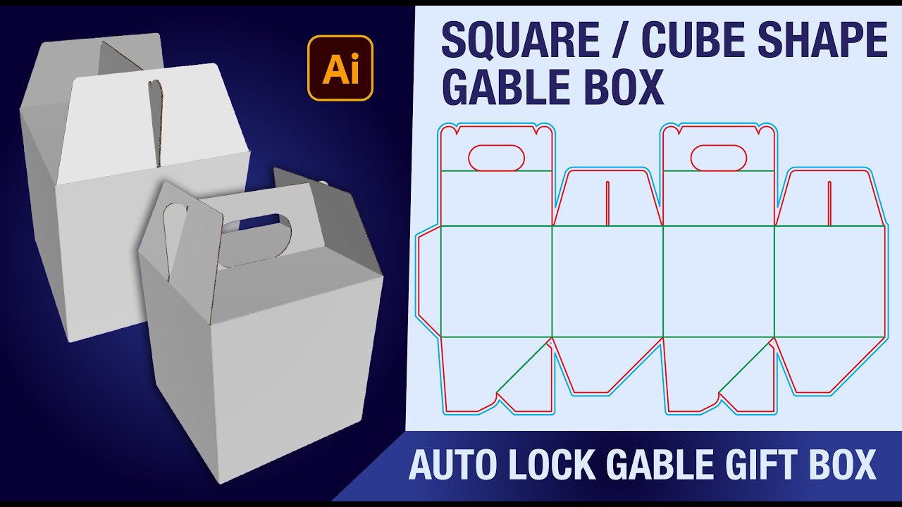 How to Make Auto Lock Gable Box | Square Cube Gift Box Template in Adobe Illustrator