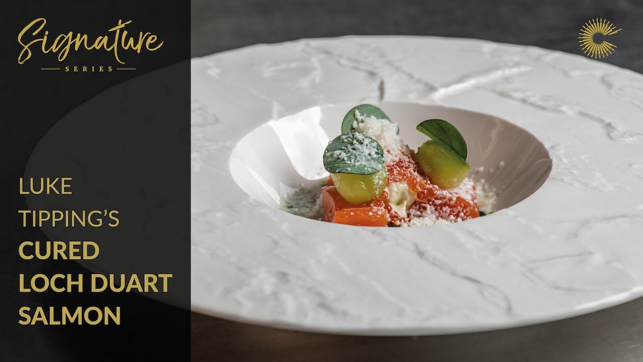 Luke Tipping's Cured Loch Duart Salmon with Oyster Mayonnaise and Horseradish Snow