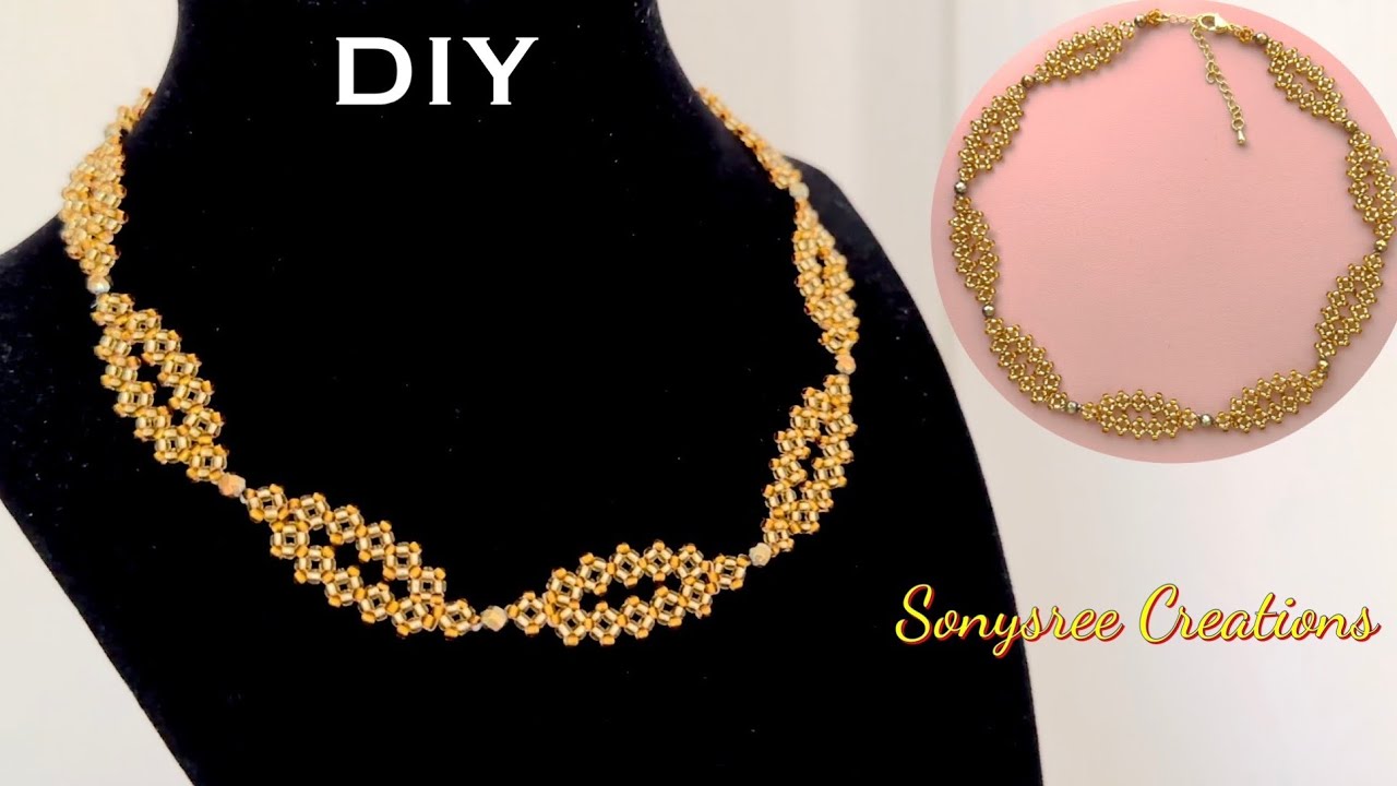 Golden eyelet Necklace || DIY Necklace || How to make beaded necklace