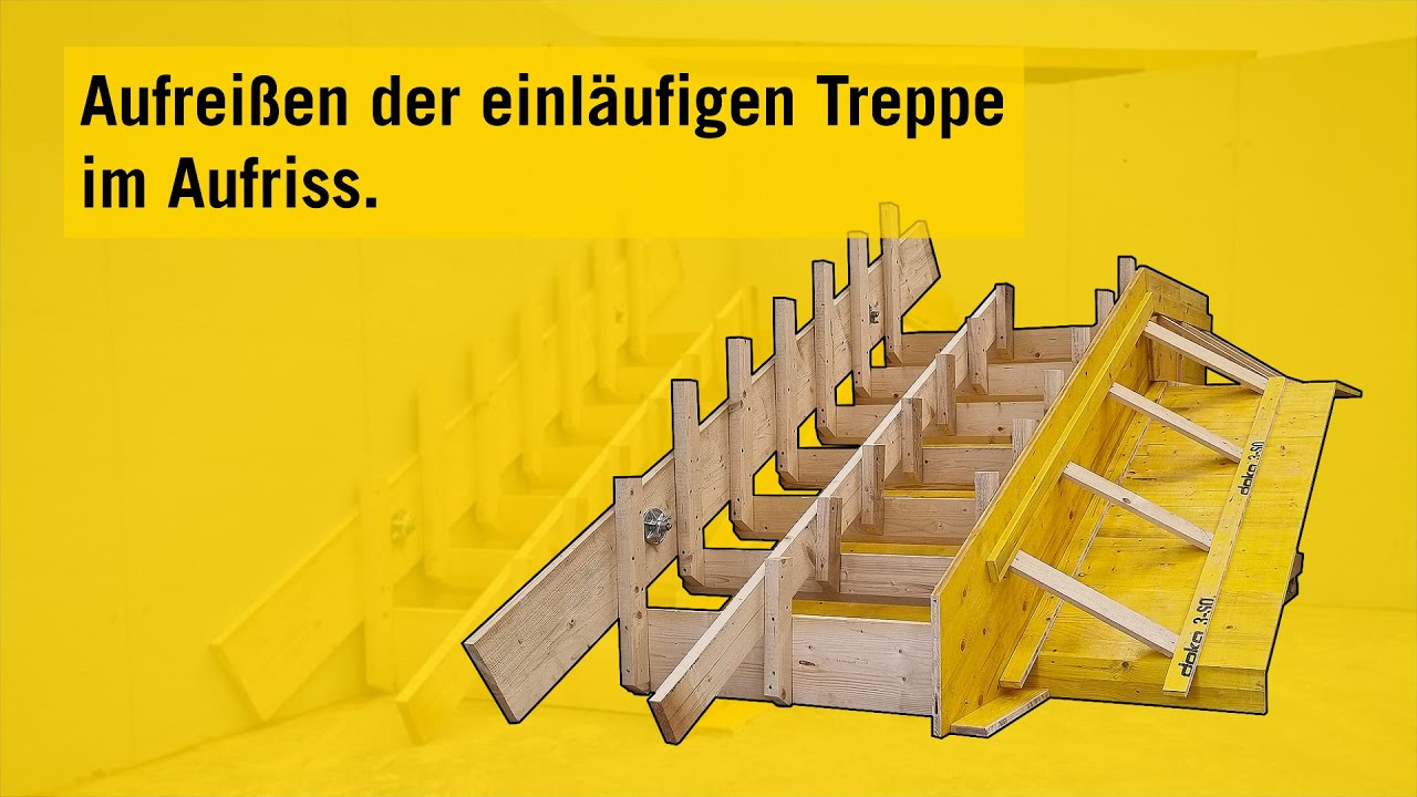 Treppe - Die einläufige Treppe - Treppenkonstruktion - Den Treppenaufriss am Schnürboden aufreißen.