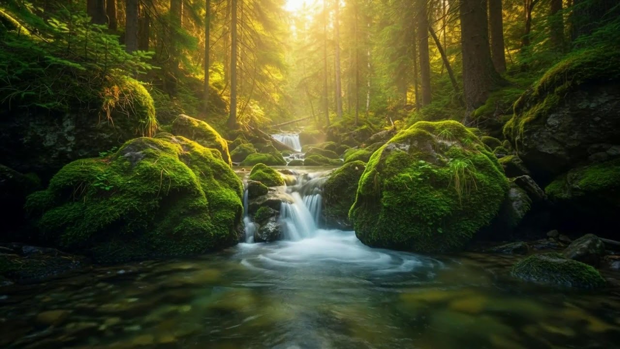 LIVE: Golden Hour Forest Stream | Sleep & Relaxation 4K | White Noise Room 4K
