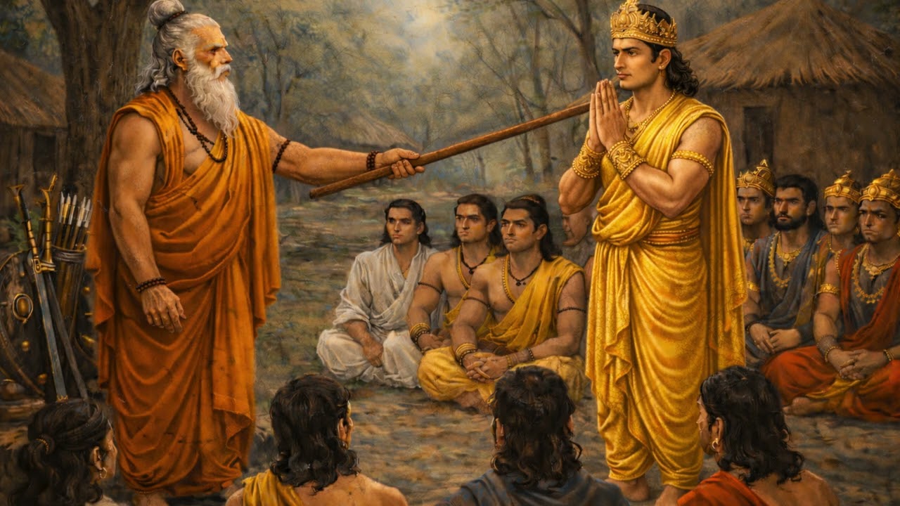 यह शिक्षा सुनकर गुरु द्रोण भी चकित रह गए | युधिष्ठिर की सच्चाई