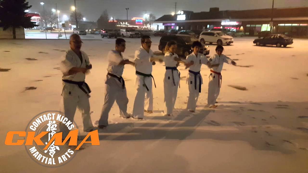Karate kyokushin training in the snow , Toronto  Canada