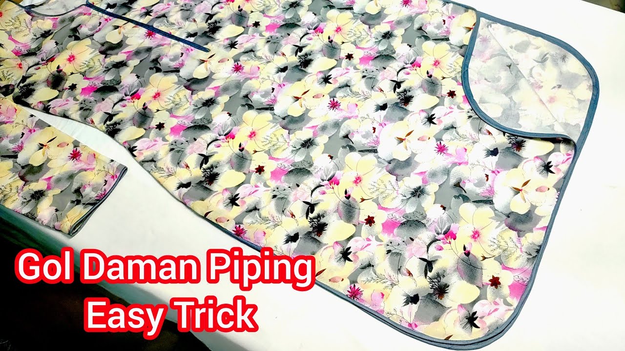Kurti Ke Gol Daman Me Piping Lagane Ka Asaan Tarika / Apple Cut Kurti Me Piping Lagane Ka Tarika 