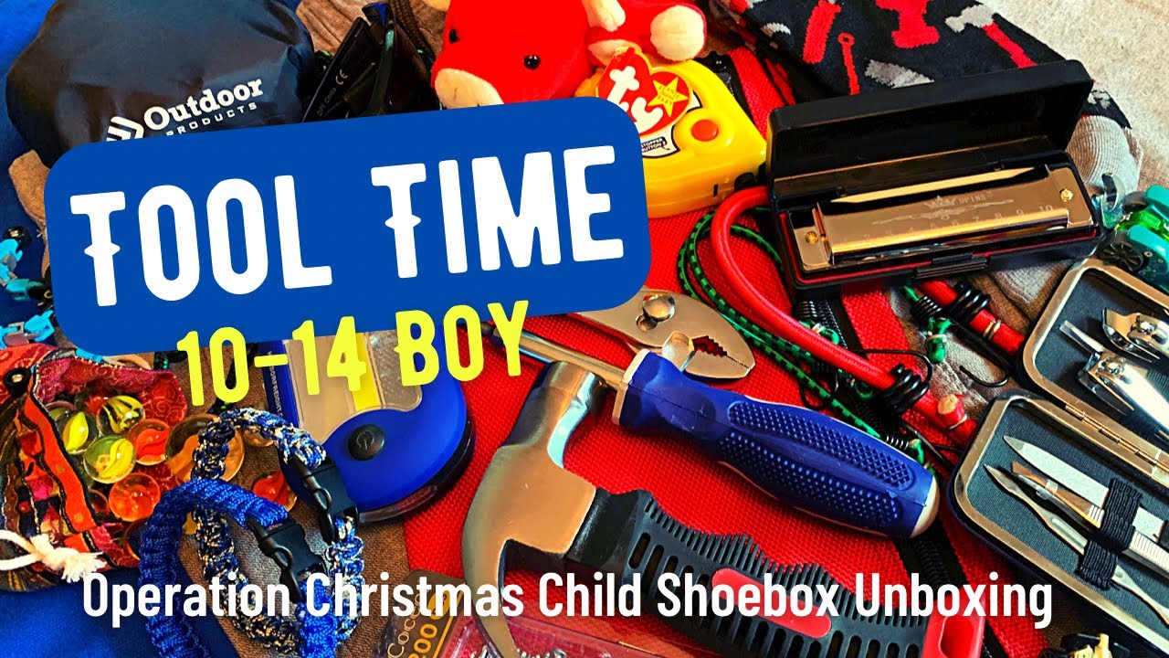 TOOL TIME 🛠 10-14 BOY OCC SHOEBOX UNBOXING | Tool bag & Harmonica | Operation Christmas Child 2022
