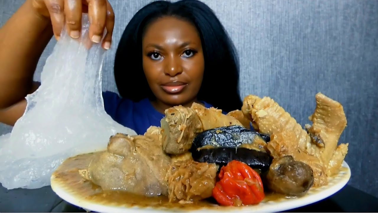 Asmr mukbang white soup with fufu