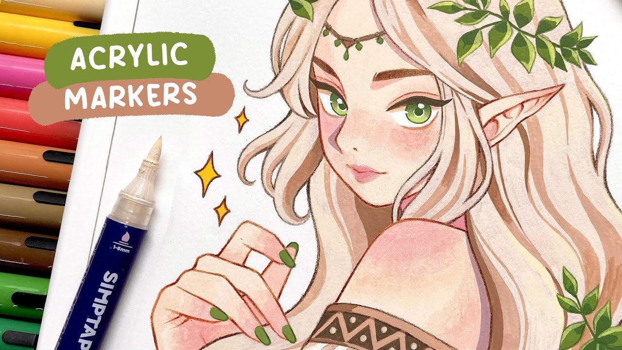🌱 Drawing a Beautiful Forest Elf / Painting with Arrtx SIMPTAP Acrylic Markers