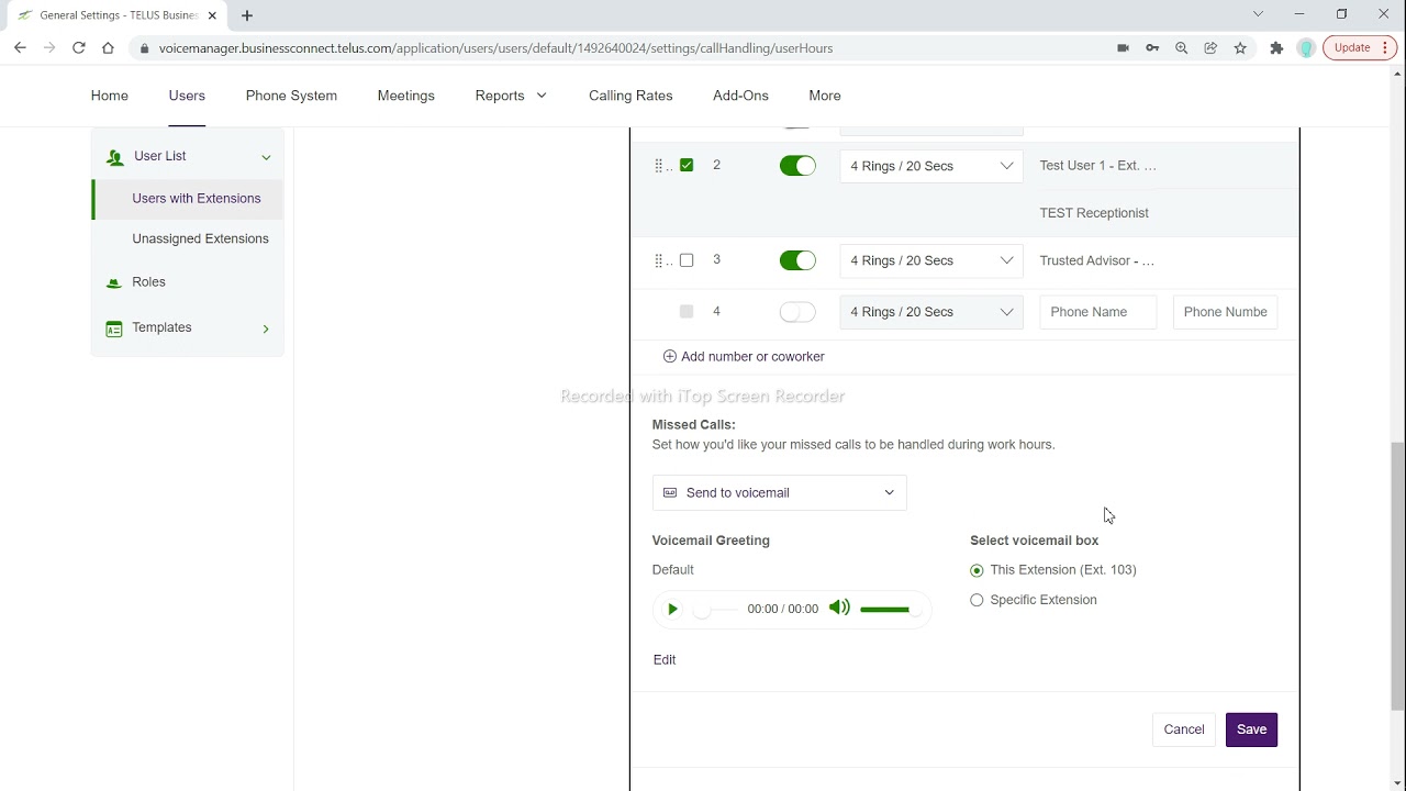 Telus Business Connect User Settings Overview