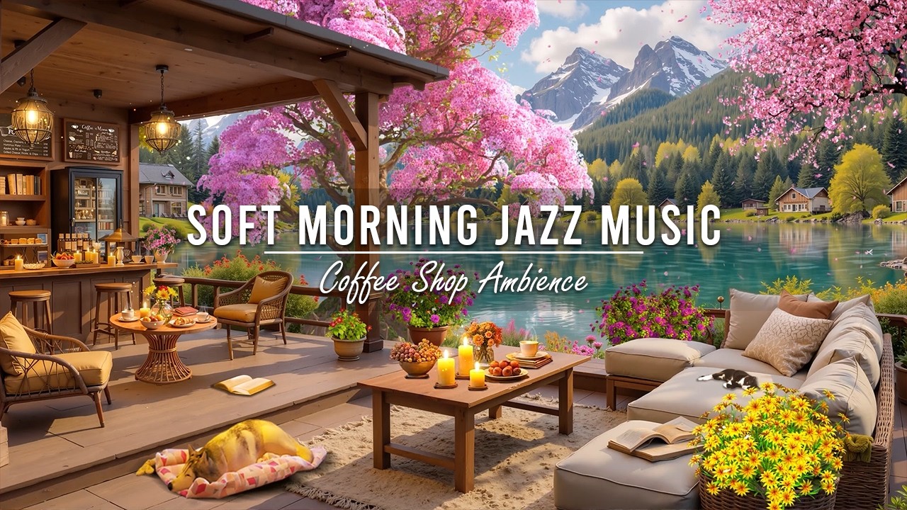 Soft Morning Jazz Music ~ Spring Coffee Shop Ambience by the Lake ☕ Jazz Relaxing Music for Studying