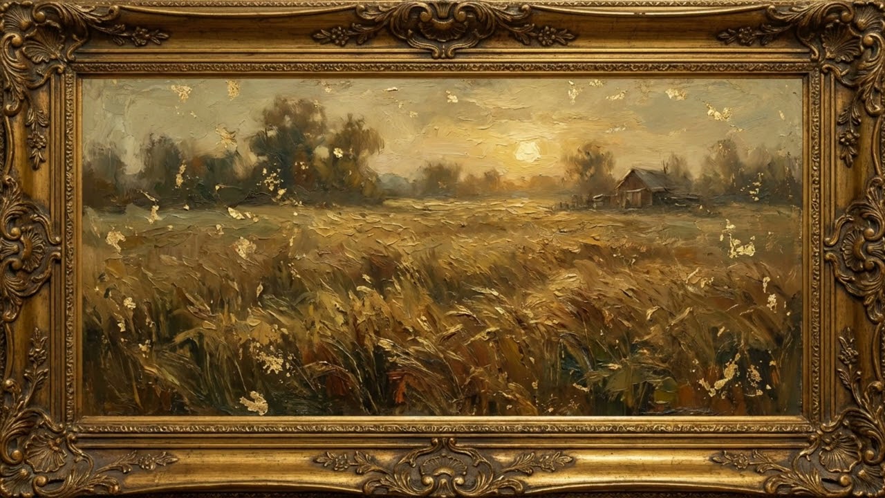 4K TV Art: Golden Hour Wheat Field Impressionist Painting | Virtual Window Screensaver