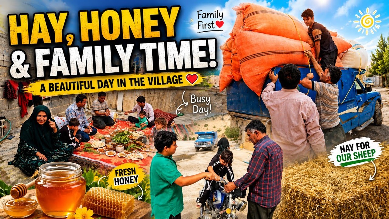 A Busy Day in the Village! Buying Hay & Honey, Visiting Grandpa & Bringing Food Home 🐑🍯❤️
