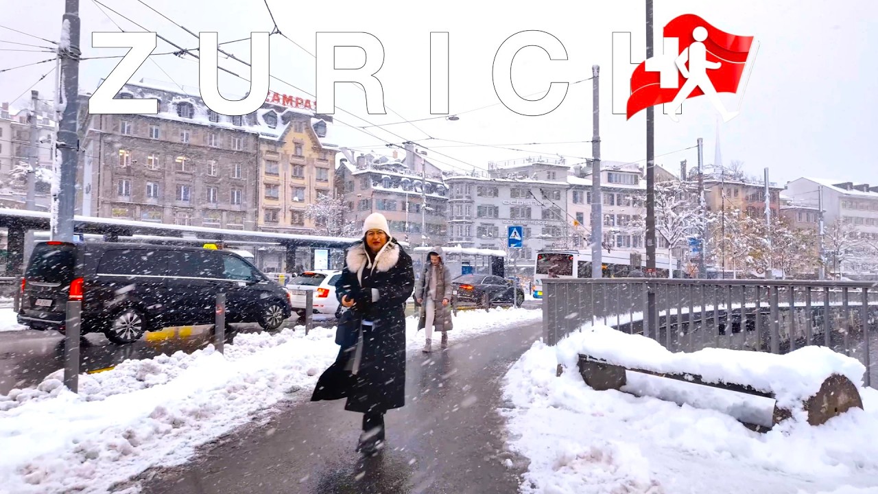 Heavy Snowfall in Zurich: A Scenic Walking Adventure 🇨🇭