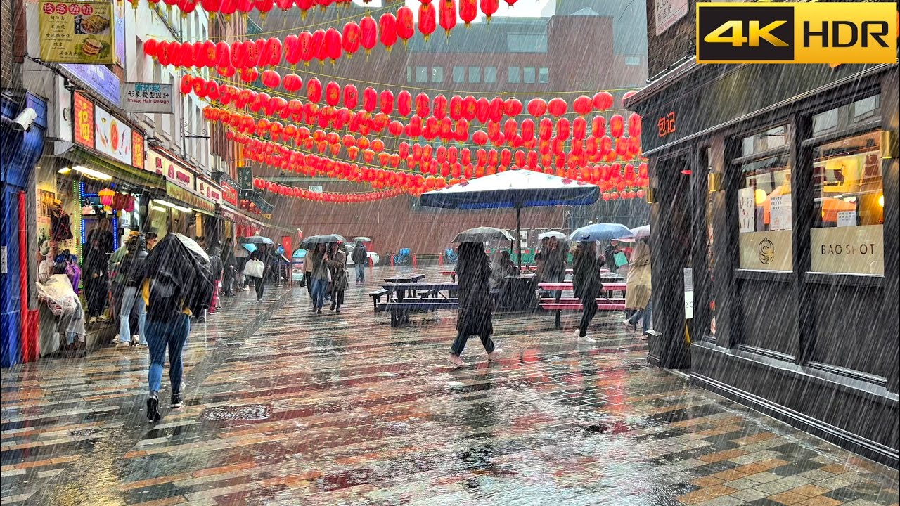 Heavy Rain Walk in Central London: Apr 2023 | Rainy Day in London [4K HDR]