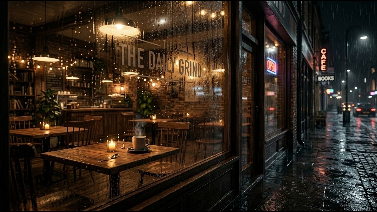 Cozy Spring Rain Coffee Shop ☕ Soft Jazz Piano & Fireplace Sounds for Work & Relax