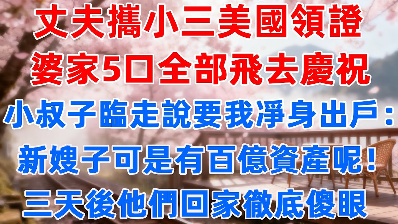 丈夫攜小三美國領證，婆家5口全部飛去慶祝，小叔子臨走說要我凈身出戶：新嫂子可是有百億資產呢！三天後他們回家徹底傻眼#故事分享 #故事 #小說故事 #情感 #人生感悟