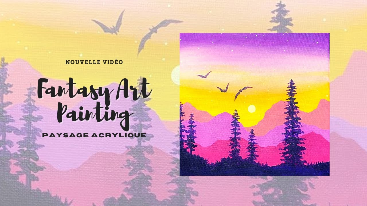 Peindre un paysage &agrave; l&rsquo;acrylique facile pour d&eacute;butants/acrylic painting tutorial for beginners