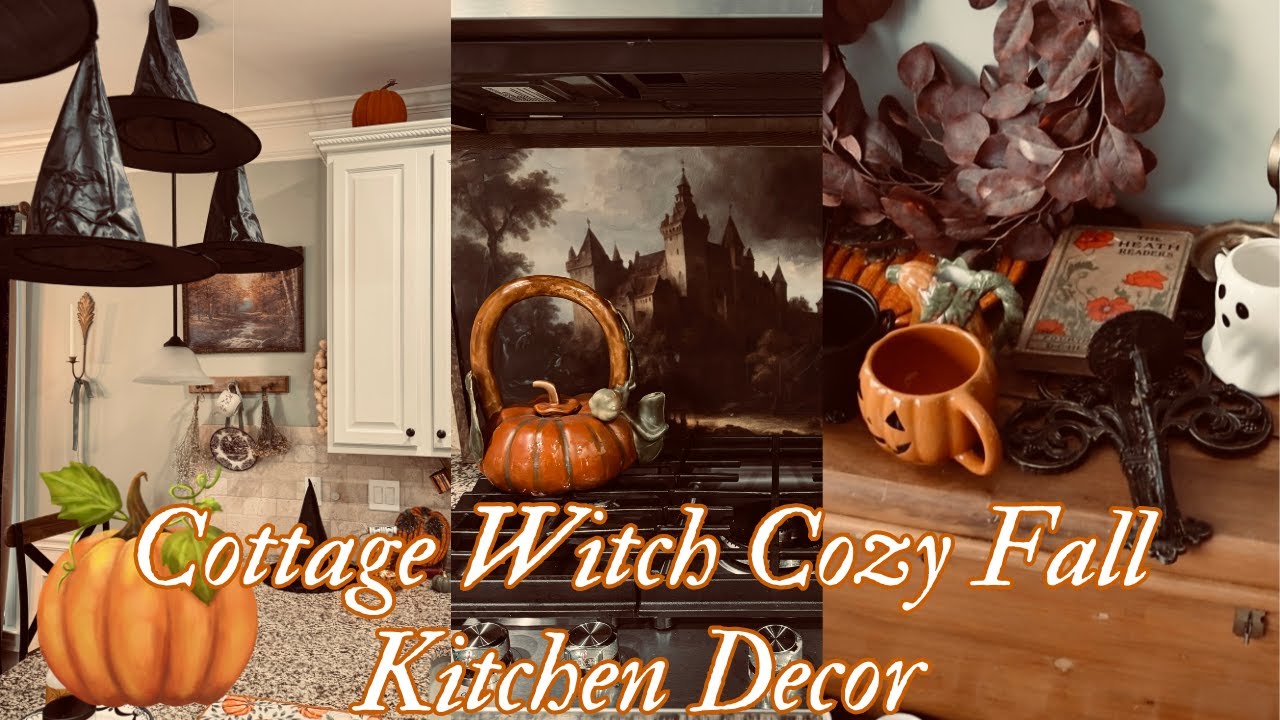 FALL COTTAGE WITCH KITCHEN 🍂🧹🎃 decorate with me witchy halloween decor thrifted fall decor 🕸️