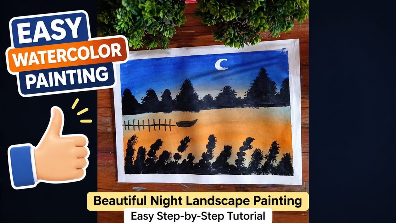 This is aesthetic paintings with night for b eginners#artshort #acrylicpainting #paintingstyles💫🪴🌷