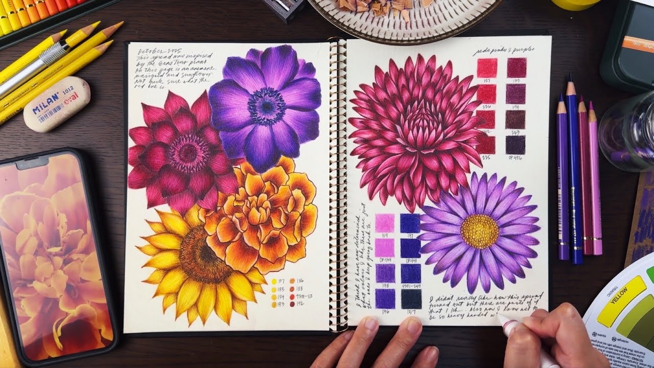 relaxing colored pencil drawing 💐 draw with me (asmr)