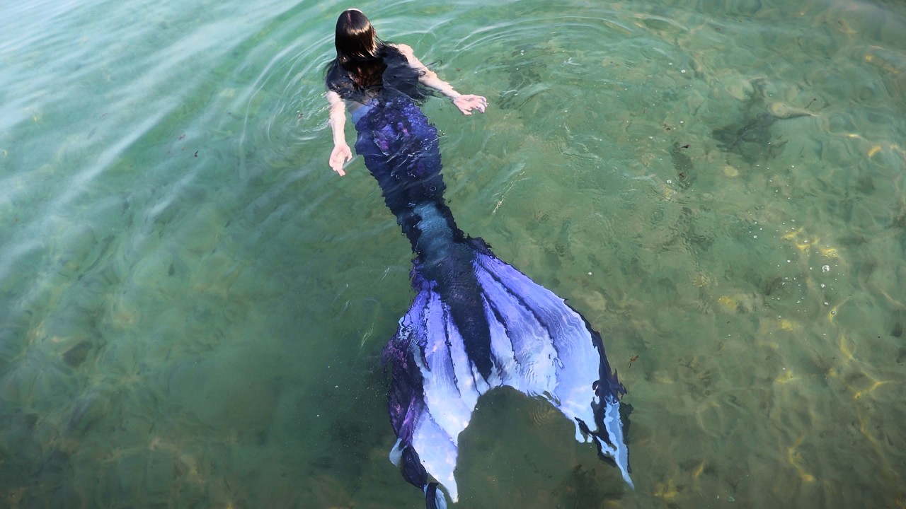 PURPLE MERMAID IN THE LAKE (Swimming in my Purple Fin Fun Midnight Athena Elite Mermaid Tail)