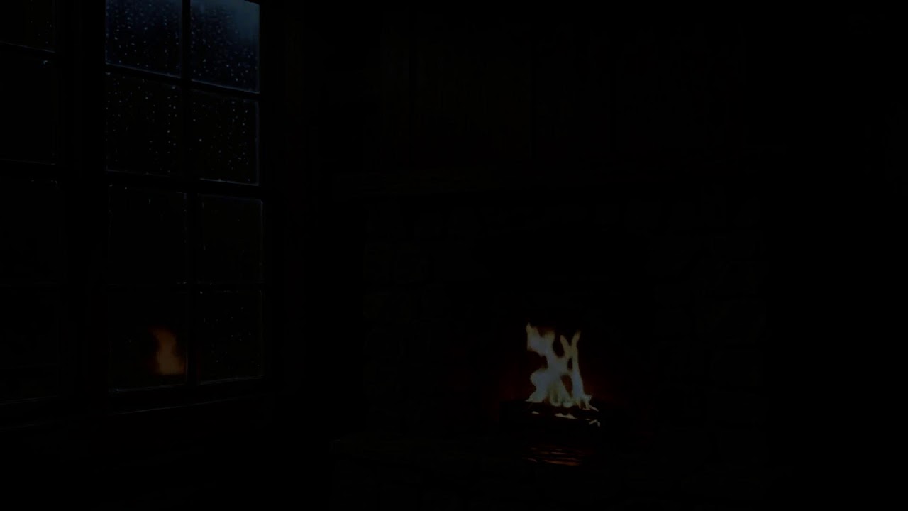 Midnight Rainfall Sounds with Warm Fireplace Sounds for Relaxation