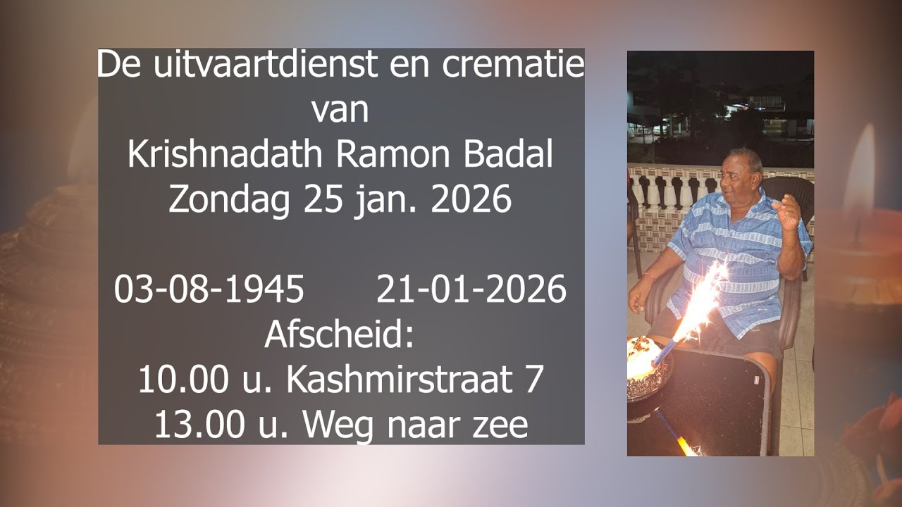 De uitvaartdienst en crematie van Krishnadath Ramon Badal. Zondag 25 jan. 2026.