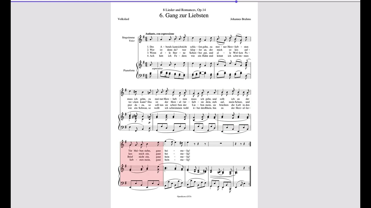Gang zur Liebsten Brahms Op. 14 No.6 Tenor Voice