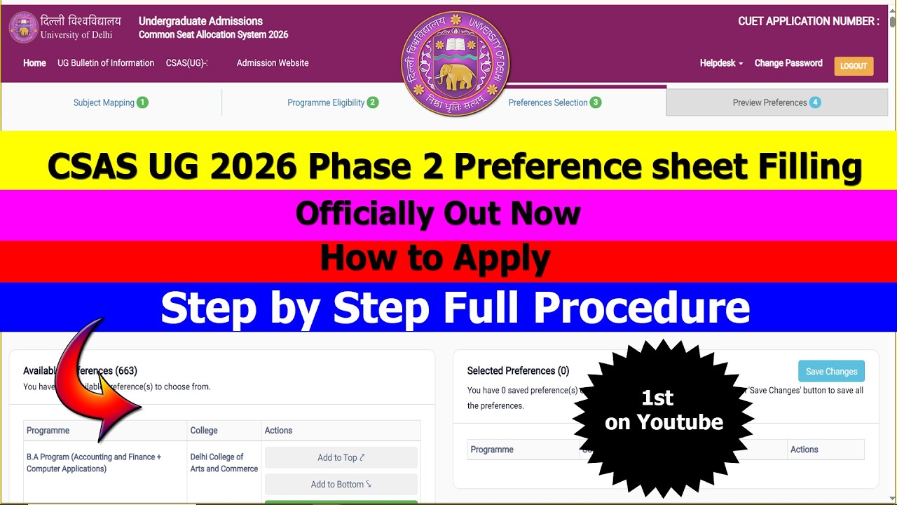 CSAS UG 2026 Phase 2 Preference sheet Filling Out Now | How to Apply | Step by Step Full Procedure