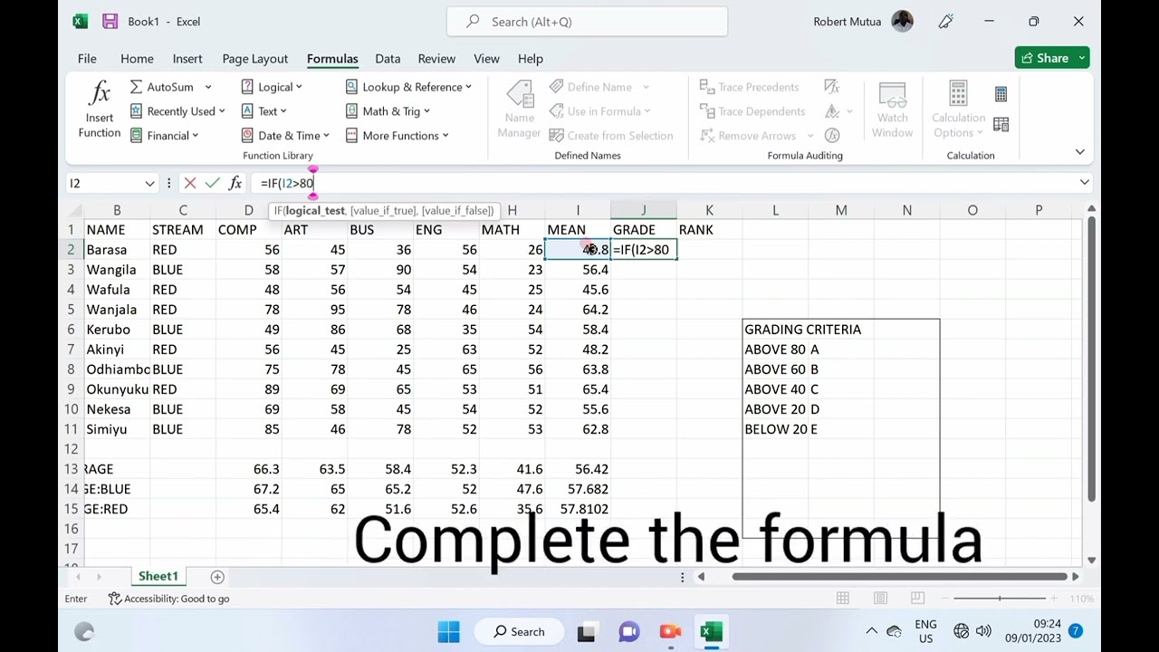 Spreadsheets Practical Episode 7 | Ms Excel | Grading System