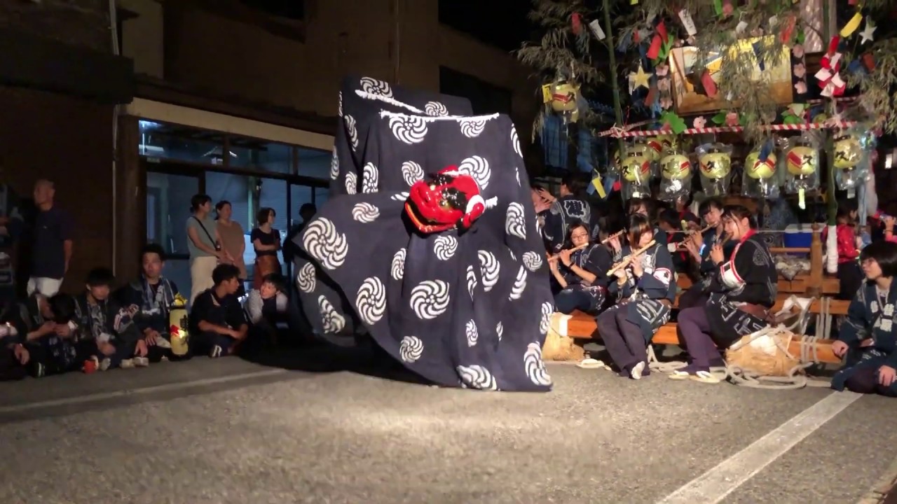 村上七夕祭り2019　久保多町　獅子舞　メインストリート