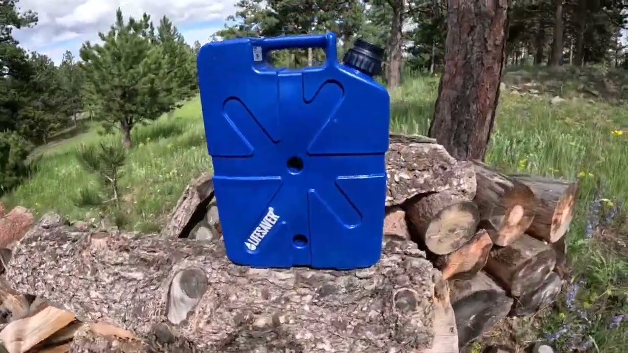 Lifesaver Jerrycan portable water purification storage container and shower hose attachment.