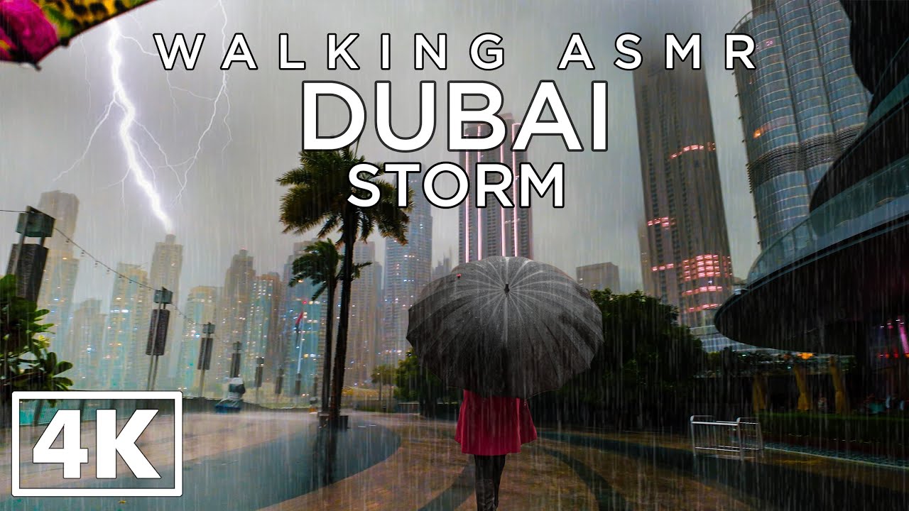 DUBAI [4k] Walking in the RAIN STORM in Burj Khalifa - ASMR