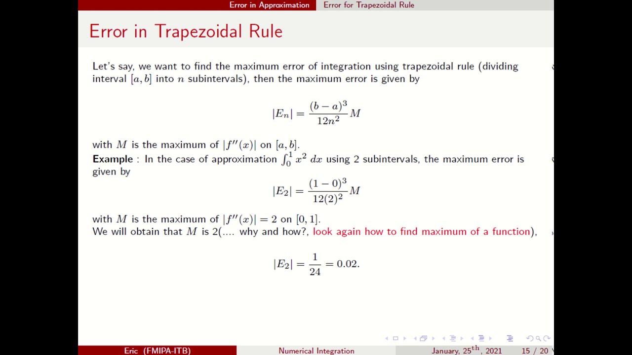 Error in Numerical Integration Method and Application