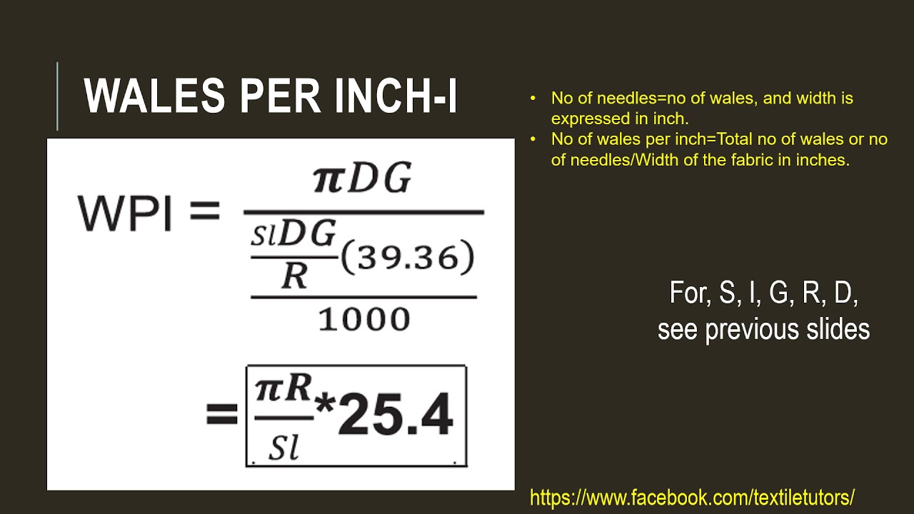 Knitting calculations Wales per inch (WPI), course per inch (CPI), GSM, Loop Length