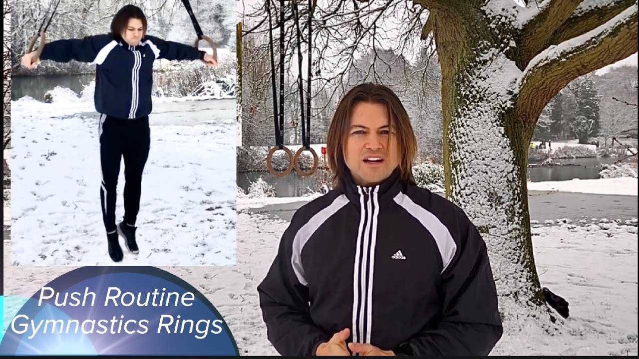 Push routine with gymnastics rings (chest, shoulders, and triceps). #enriquepacheco