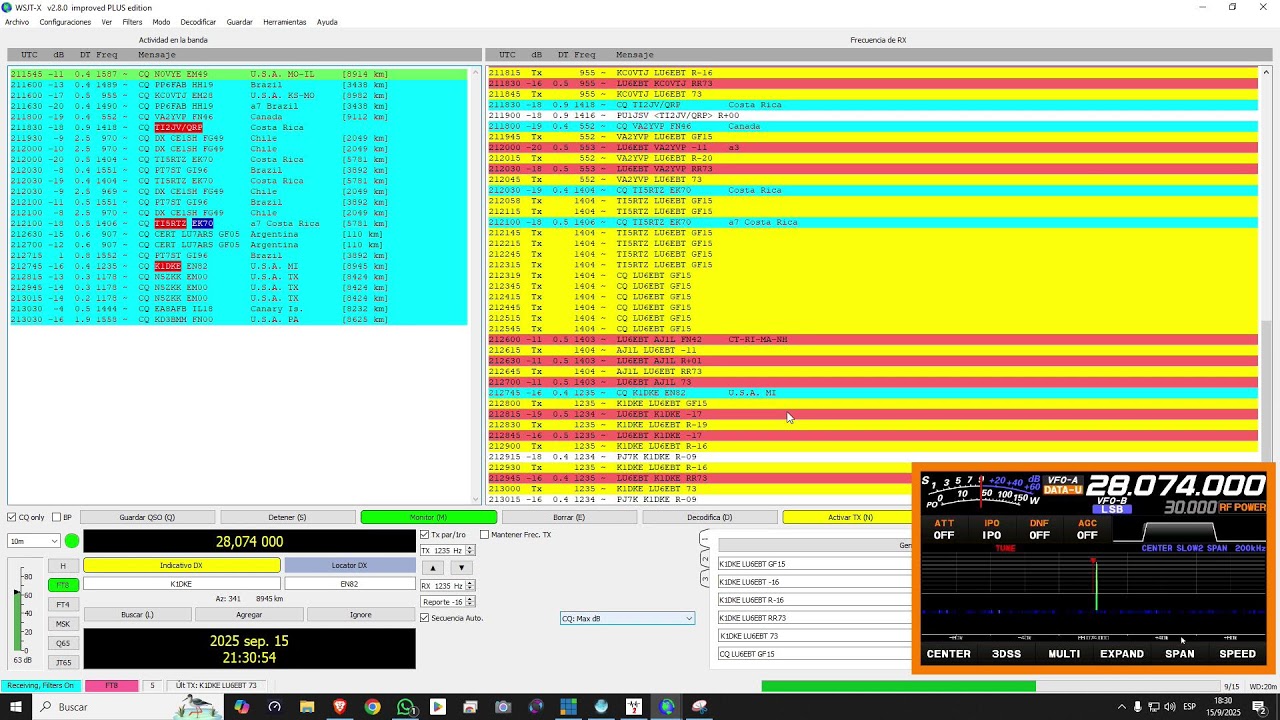 FT8 EN BANDA DE 10 MTS - VIVO - 15-9-2025
