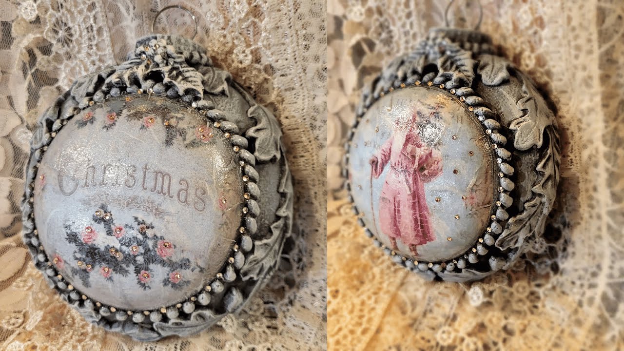 Christmas Medallion with Decoupage and Rhinestones, Christmas Decoration Idea