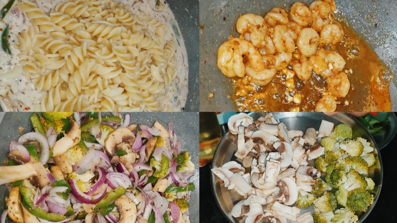 Creamy White Sauce Vegetable Prawn Pasta | Easy Restaurant-Style Recipe at Home! ASMR Cooking Video!