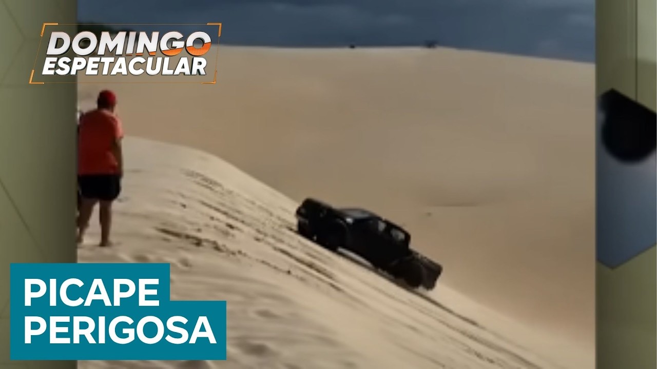 Picape ‘voa’ por dunas no Ceará e põe turistas em risco