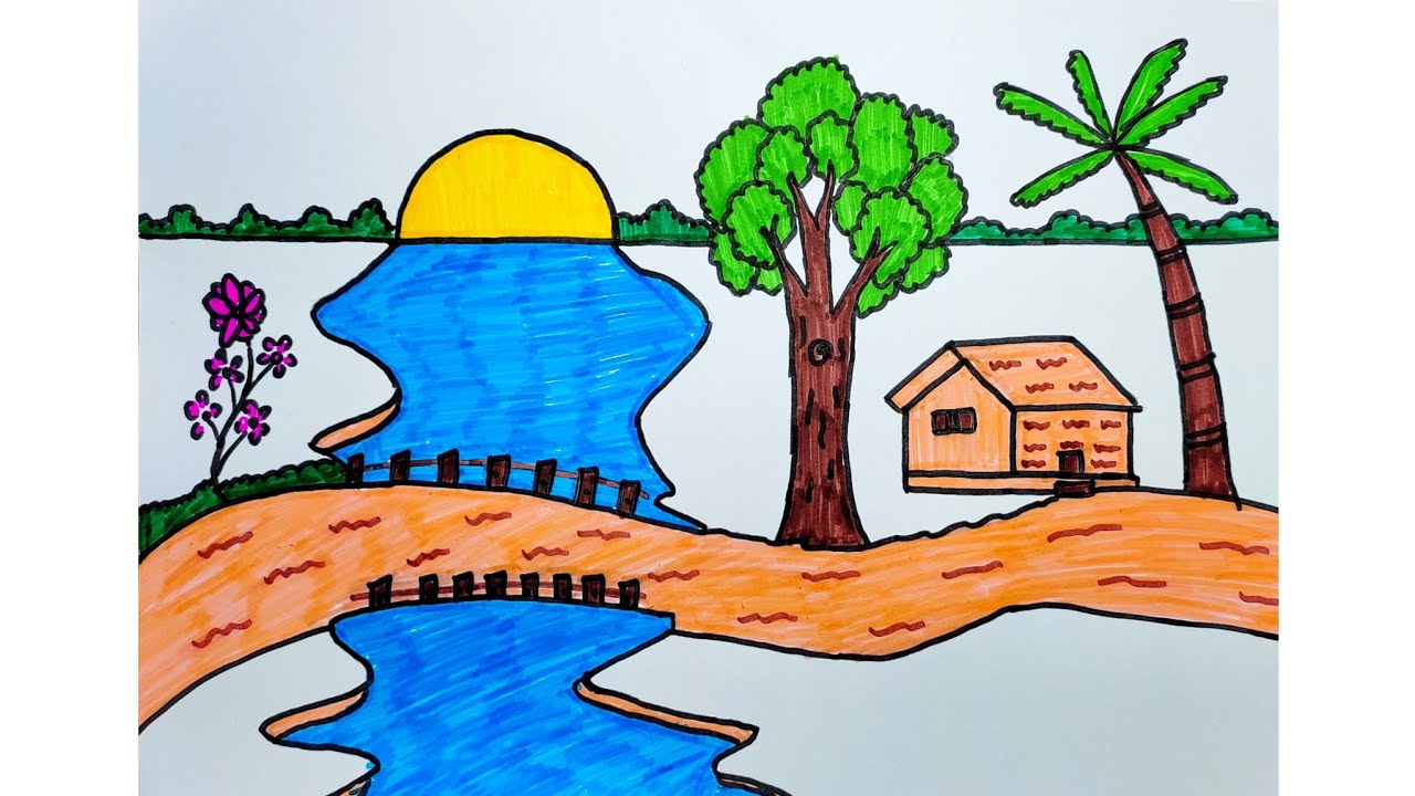 Khubsurat drawing our house and tree sun ☀️