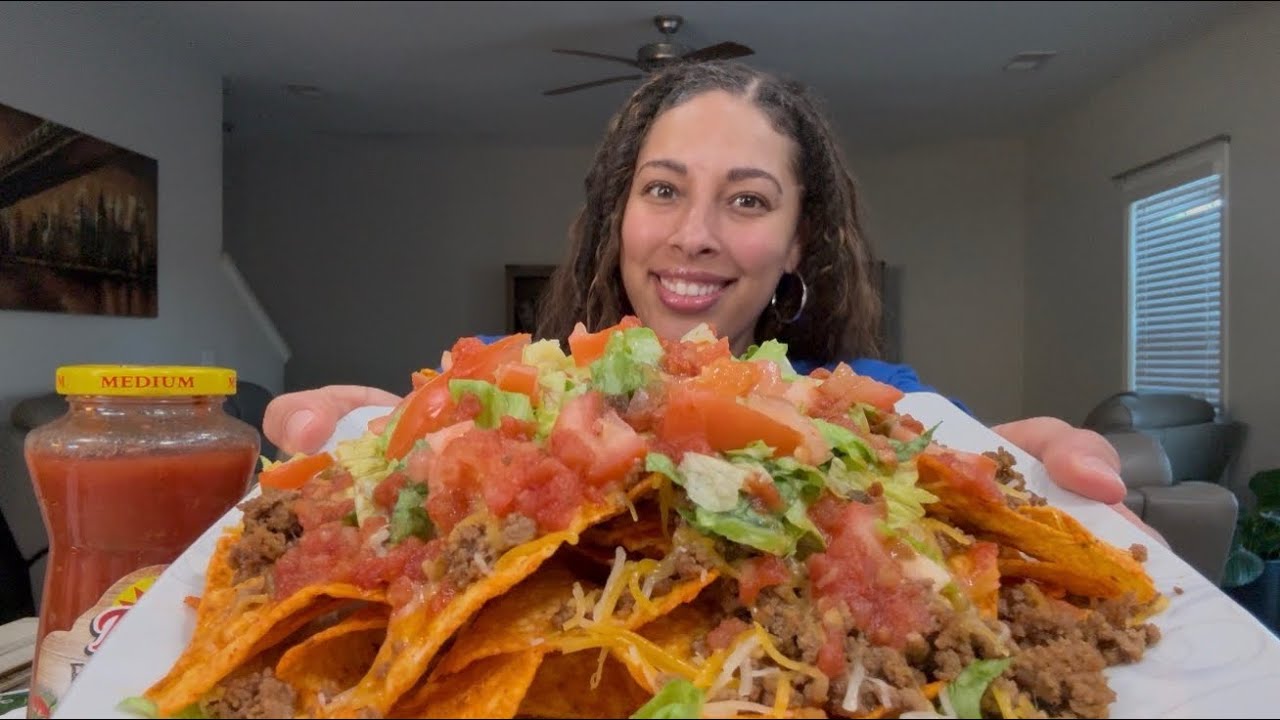 Queen L knocking dust to a Monster Taco Salad for Taco Tuesday. #mukbang #tacosalad #tacotuesday 