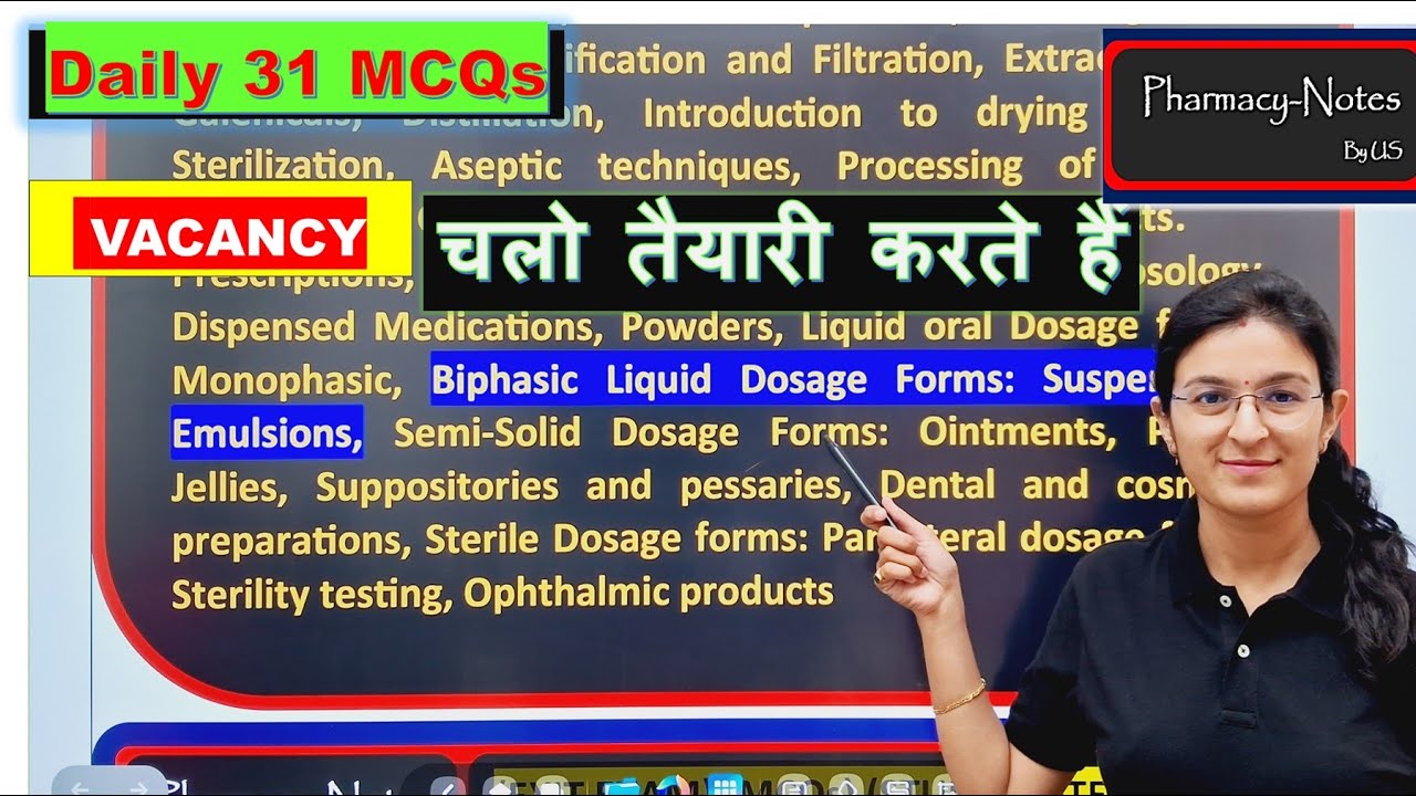 MCQs 31  PHARMACEUTICS (Biphasic dosage form suspension, emulsion) ESIC, EXIT, AIIMS, PHARMACIST