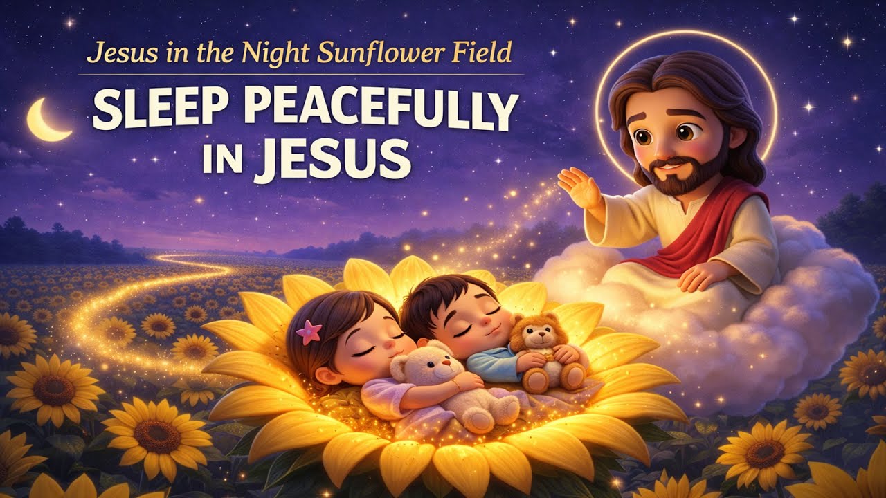 Jesus in the Night Sunflower Field 🌻 | Sleep Peacefully in Jesus | Bible Lullabies for Kids 🌙