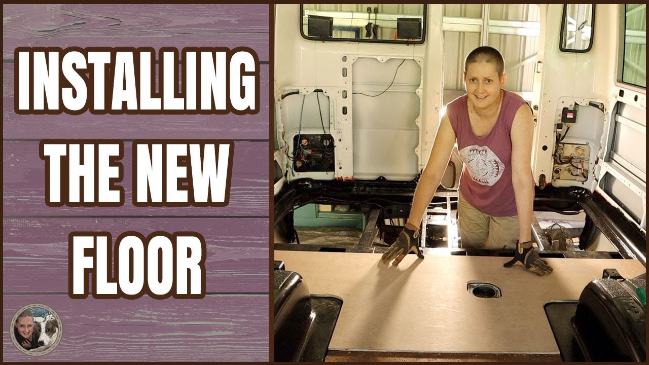 Installing the new plywood floor in my Toyota Coaster bus.