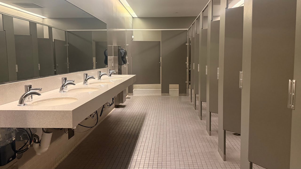 Women’s & Men’s American Standard Afwall + Kohler Kingston Toilet Flush, Sloan Urinal, Grammy Museum