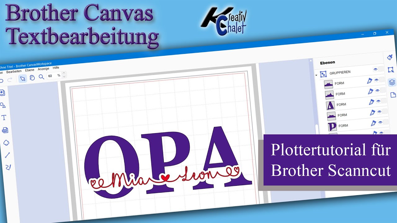 Brother Canvas Schriftbearbeitung mit Glyphen, Versatz, Teilen, Verschweissen