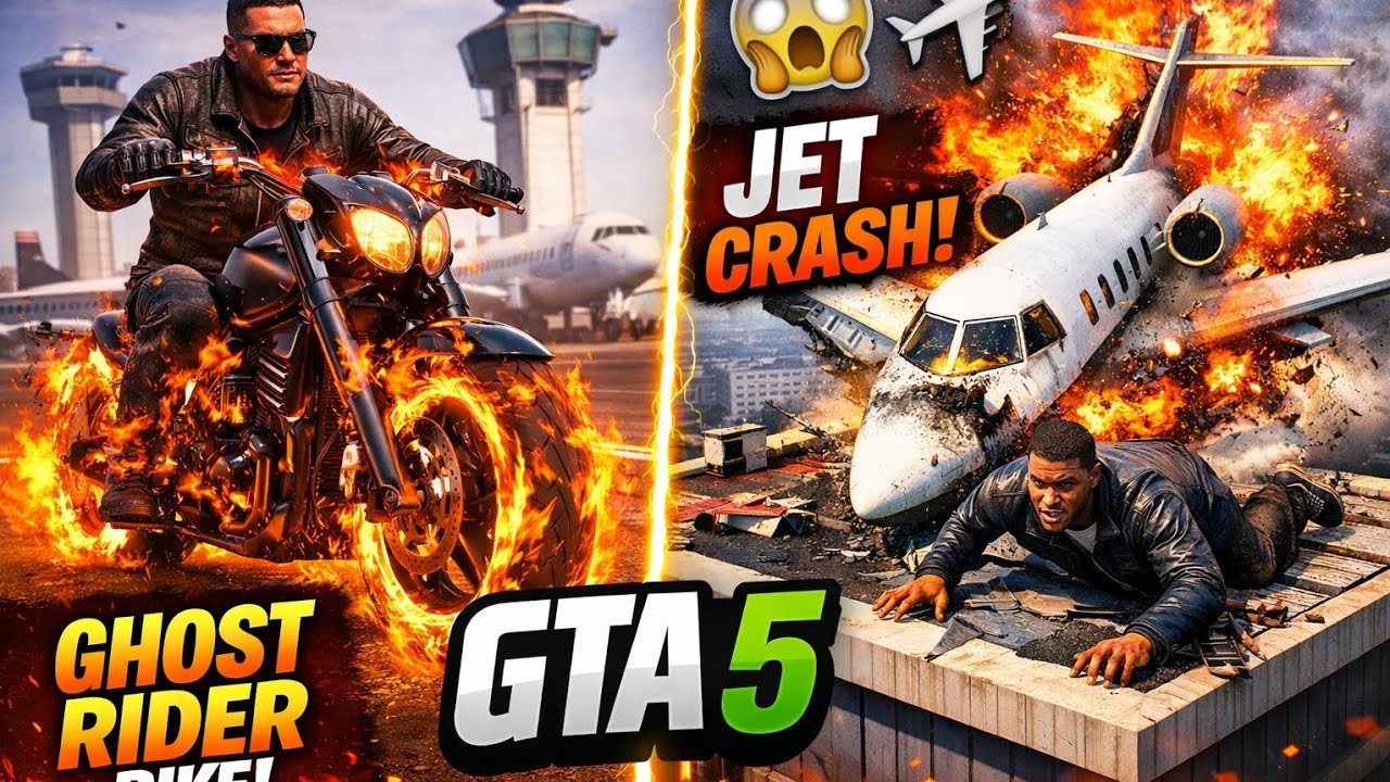“Franklin Rides Ghost Rider Bike at Airport 🔥 Then Private Jet Crash Landing! 😱 | GTA 5 Gameplay”