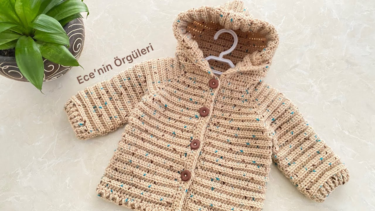 Easy Crochet Baby Cardigan with Hood /Kolay Tığ işi Şapkalı Bebek Hırkası / 6 ay/Şapkalı Hırka