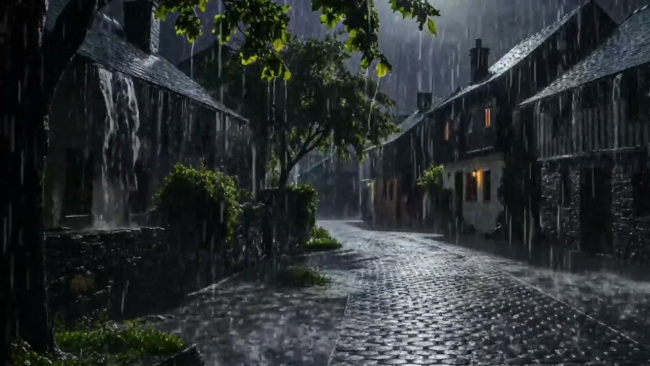 Relieve insomnia and fall asleep with the sound of heavy rain and thunder at night | no mid-roll ads