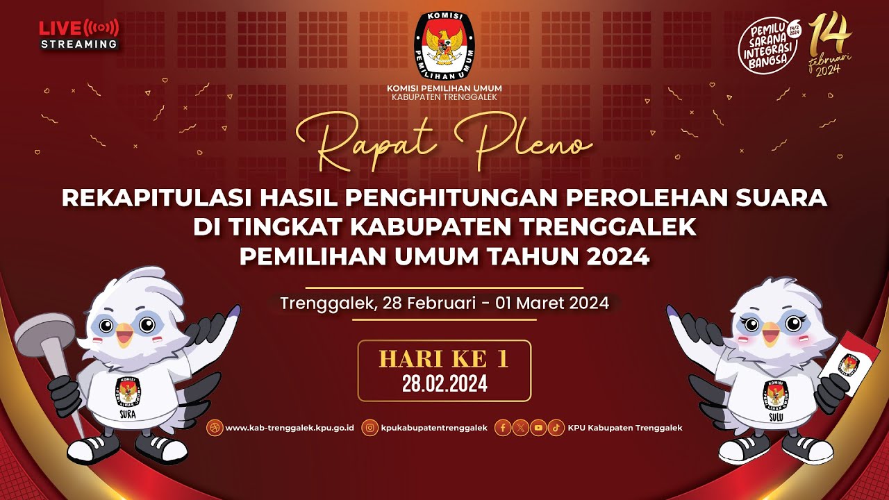 HARI KE 1 - RAPAT PLENO REKAPITULASI HASIL PENGHITUNGAN PEROLEHAN SUARA TINGKAT KABUPATEN TRENGGALEK
